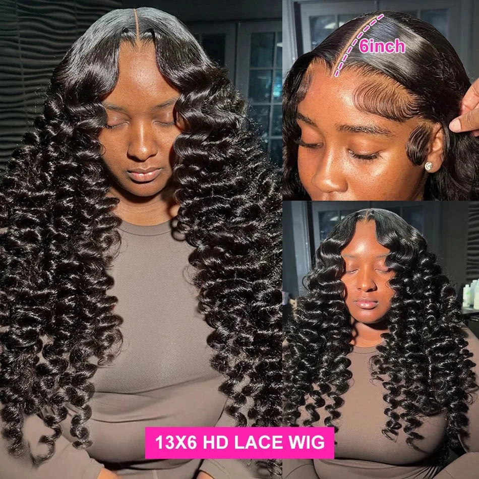 Velvet Loose Wave Lace Front Wig – 30–40” HD Lace, 220–250% Density, Brazilian Remy Hair