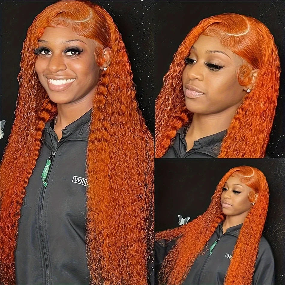 Ginger Orange Curly HD Lace Wig – 26” Voluminous Human Hair