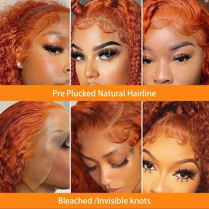 Ginger Orange Curly HD Lace Wig – 26” Voluminous Human Hair
