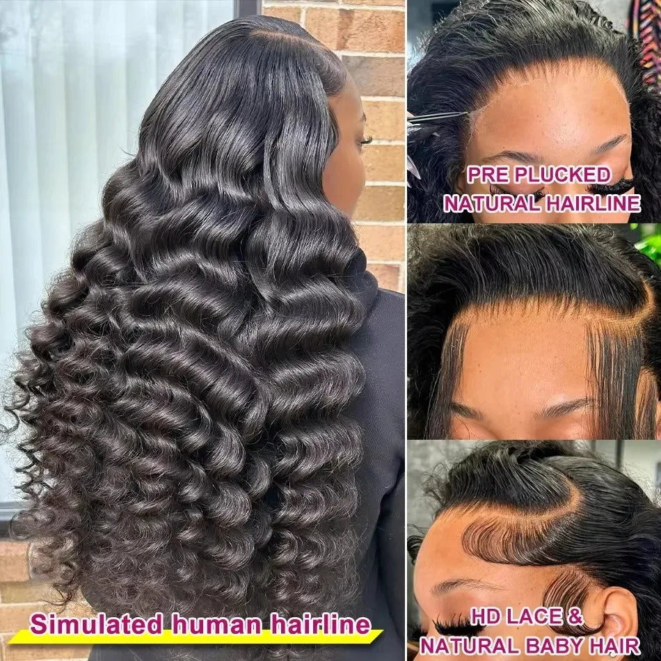 Velvet Loose Wave Lace Front Wig – 30–40” HD Lace, 220–250% Density, Brazilian Remy Hair