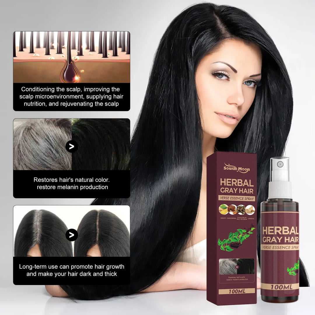 Southmoon Hair Darkening Herbal Spray – 100ml | White-to-Black Natural Color Restorer, Anti-Grey & Hair Loss Serum
