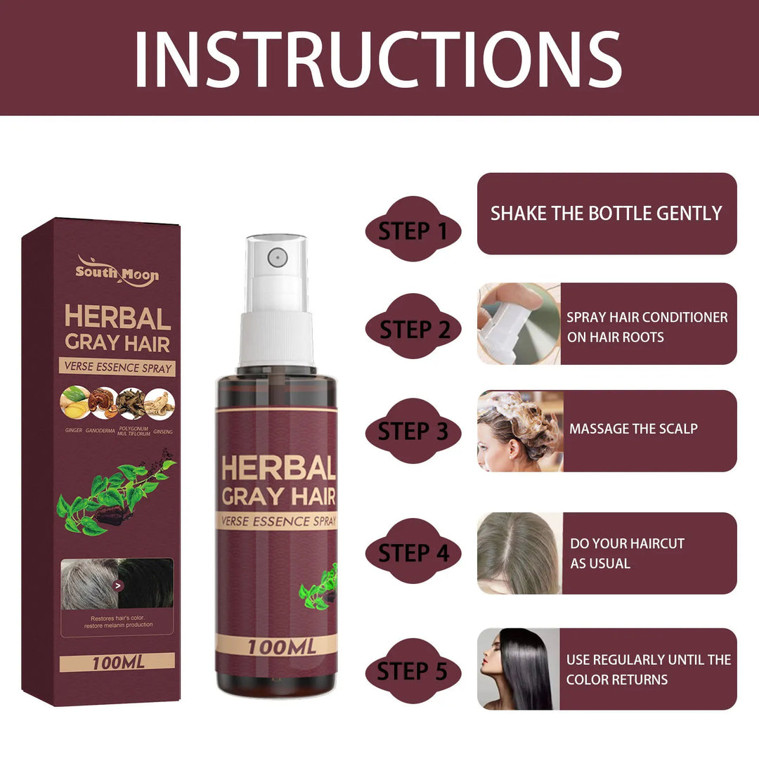Southmoon Hair Darkening Herbal Spray – 100ml | White-to-Black Natural Color Restorer, Anti-Grey & Hair Loss Serum