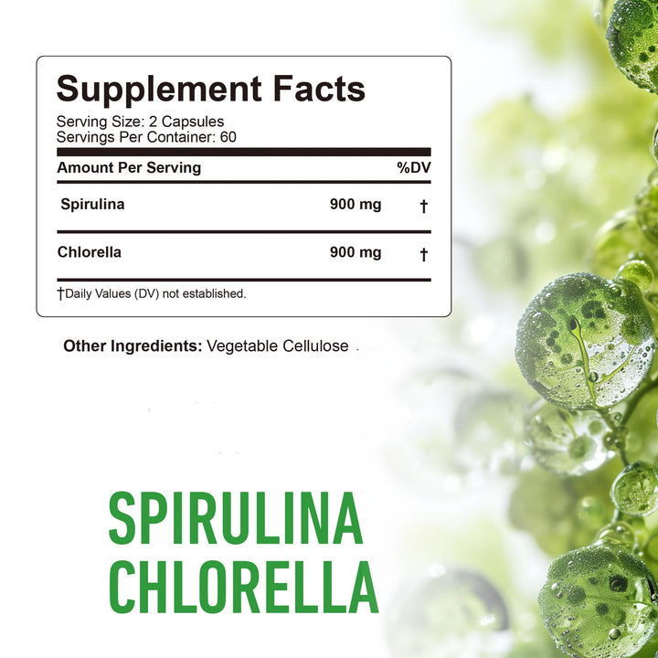 Spirulina Chlorella Detox & Energy Capsules – Cleansing, Digestion & Immune Support (120 Capsules)