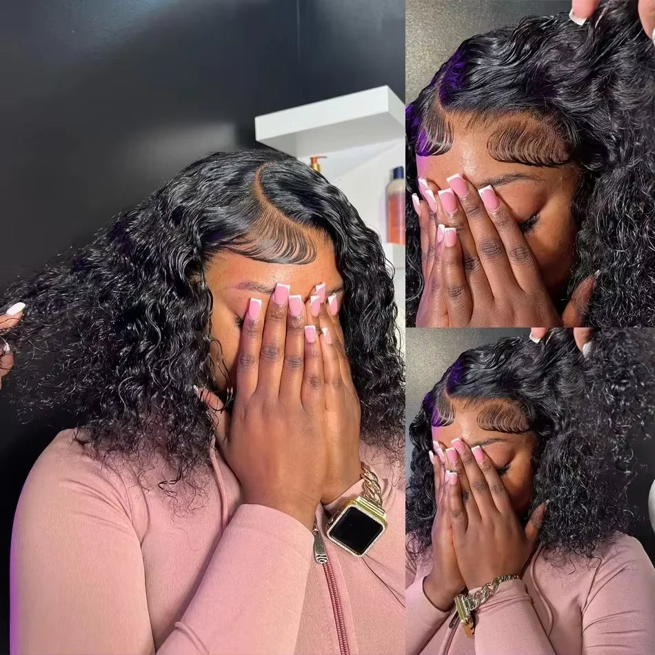 Deep Wave Luxe Bob Wig – 100% Human Hair with HD Transparent Lace