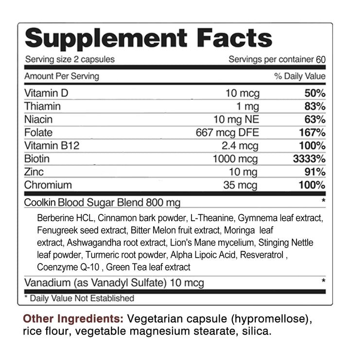 Coolkin Blood Sugar Blend with Berberine & Cinnamon – Supports Healthy Blood Sugar & Metabolism (120 Capsules)