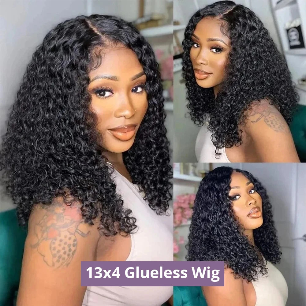 Water Wave Glueless Bob – Pre-Cut 13x4 Lace Front Wig in Natural Black