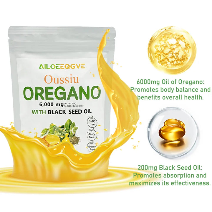 Oussiu Oil of Oregano Softgels 6000mg – 2-in-1 Immunity Support with Black Seed Oil, 300 Count