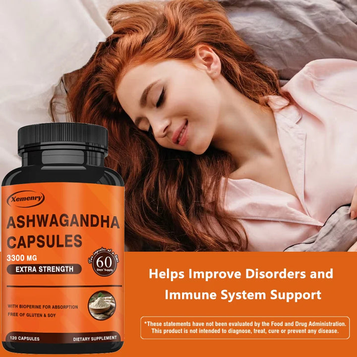 Xemenry Ashwagandha Capsules with Bioperine – Stress Relief, Mood & Sleep Support, Cognitive Boost (120 Capsules)