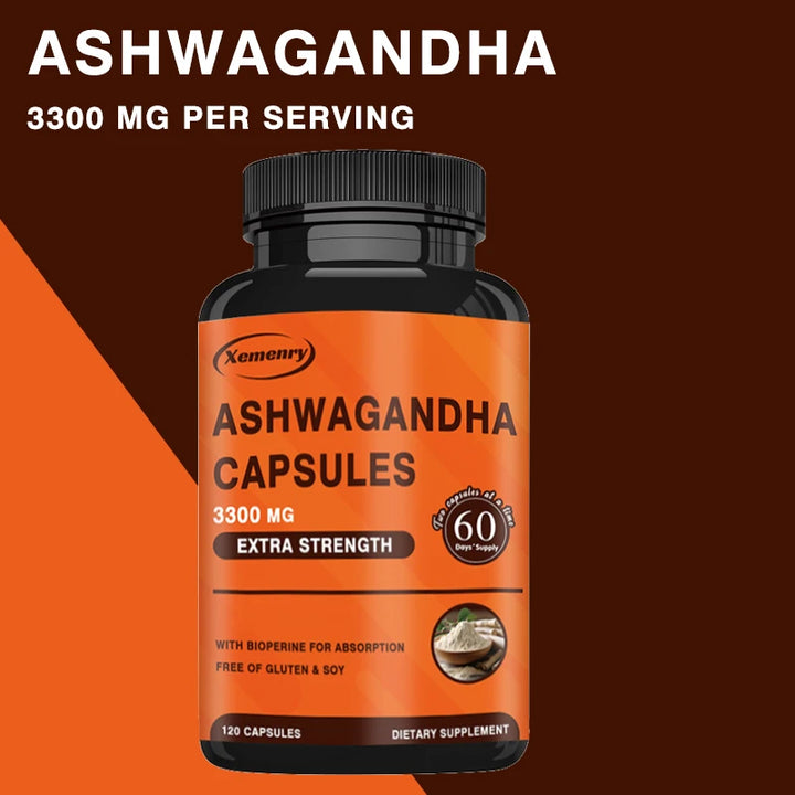 Xemenry Ashwagandha Capsules with Bioperine – Stress Relief, Mood & Sleep Support, Cognitive Boost (120 Capsules)