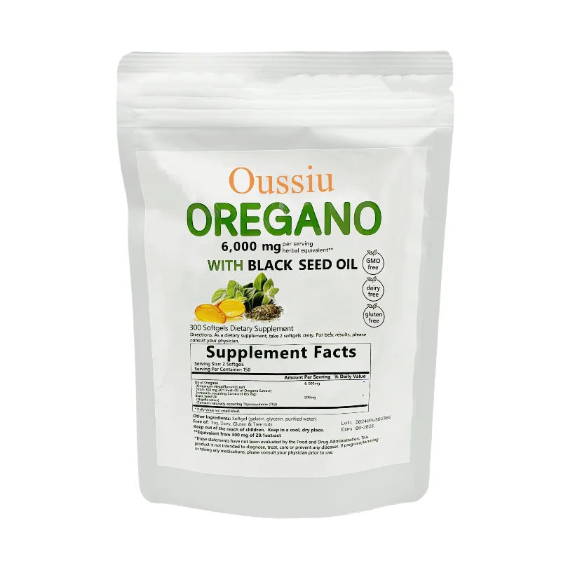 Oussiu Oil of Oregano Softgels 6000mg – 2-in-1 Immunity Support with Black Seed Oil, 300 Count