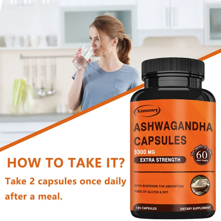 Xemenry Ashwagandha Capsules with Bioperine – Stress Relief, Mood & Sleep Support, Cognitive Boost (120 Capsules)