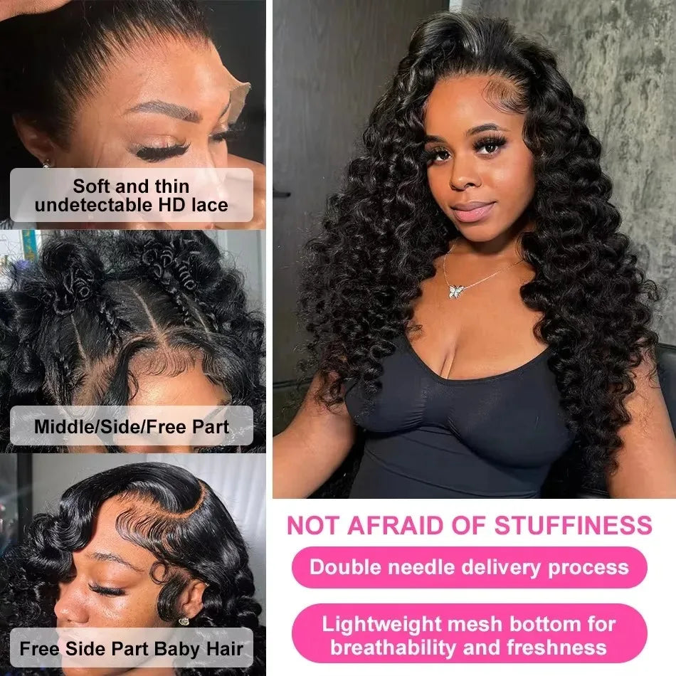 Velvet Loose Wave Lace Front Wig – 30–40” HD Lace, 220–250% Density, Brazilian Remy Hair