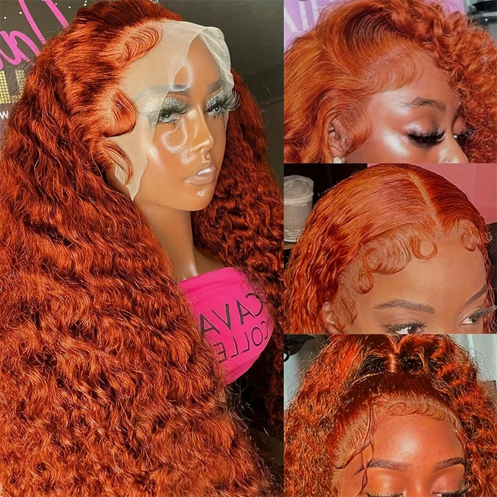 Ginger Orange Curly HD Lace Wig – 26” Voluminous Human Hair