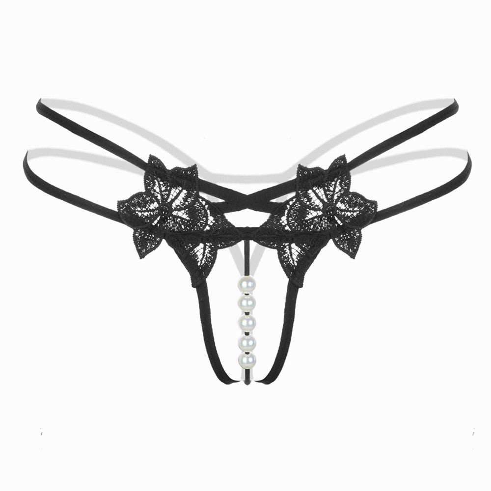 LustLuxe™ Pearl Beaded Crotchless G-String – Erotic Lace Temptation Thong for Women