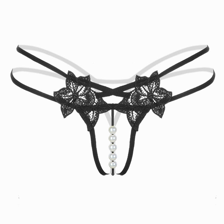 LustLuxe™ Pearl Beaded Crotchless G-String – Erotic Lace Temptation Thong for Women