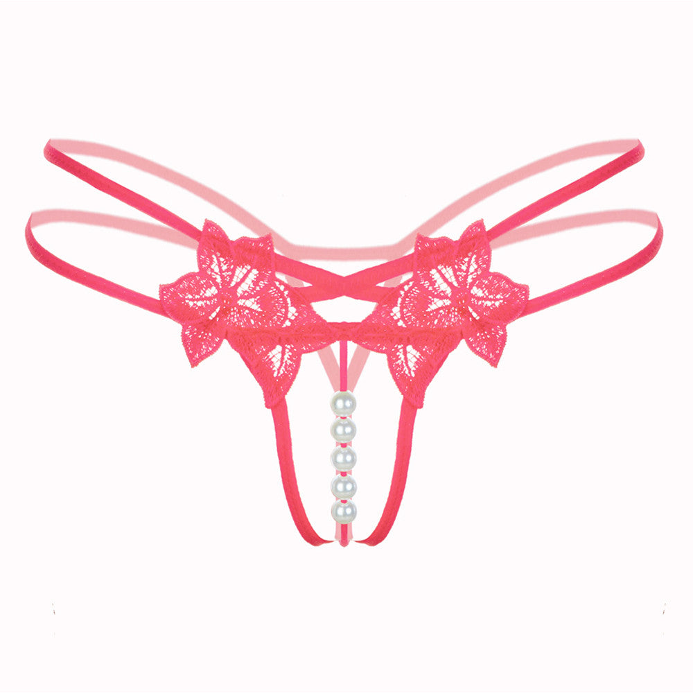 LustLuxe™ Pearl Beaded Crotchless G-String – Erotic Lace Temptation Thong for Women