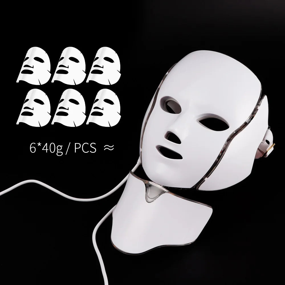 7-Color LED Light Therapy Mask with Neck Treatment – Skin Rejuvenation, Anti-Aging, Acne Therapy & Whitening Device