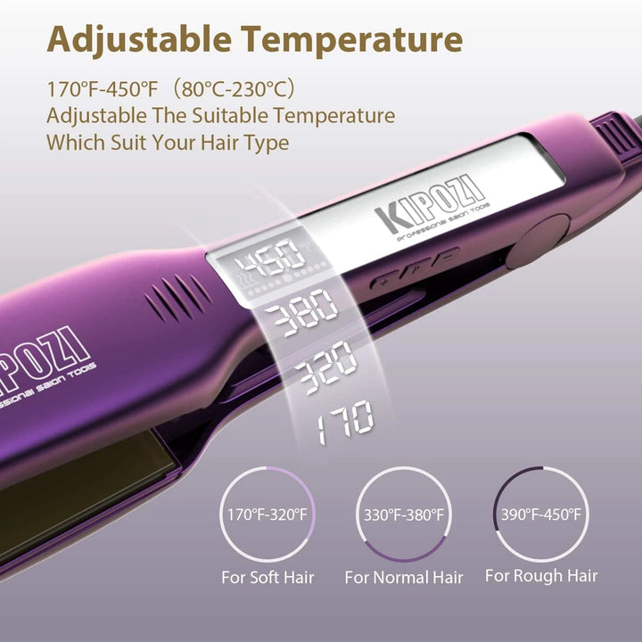 KIPOZI TitanGlide 1.75” Professional Flat Iron – Fast-Heating Wide Plate Hair Straightener for Thick & Curly Hair