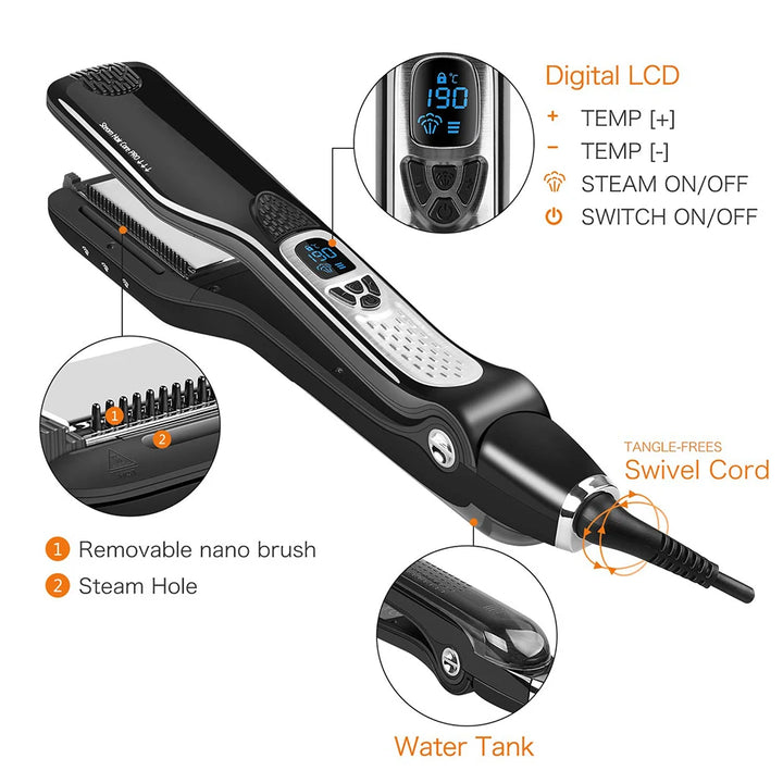 UKLISS Professional Steam Hair Straightener Comb – 2-in-1 Titanium Ceramic Flat Iron with Steam Technology for Silky, Frizz-Free Styling