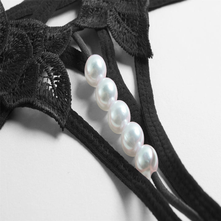 LustLuxe™ Pearl Beaded Crotchless G-String – Erotic Lace Temptation Thong for Women