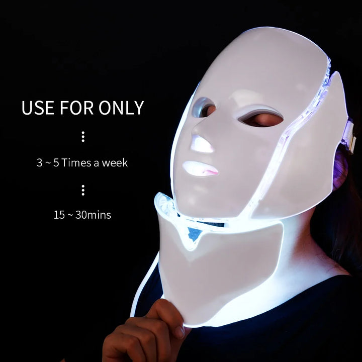 7-Color LED Light Therapy Mask with Neck Treatment – Skin Rejuvenation, Anti-Aging, Acne Therapy & Whitening Device