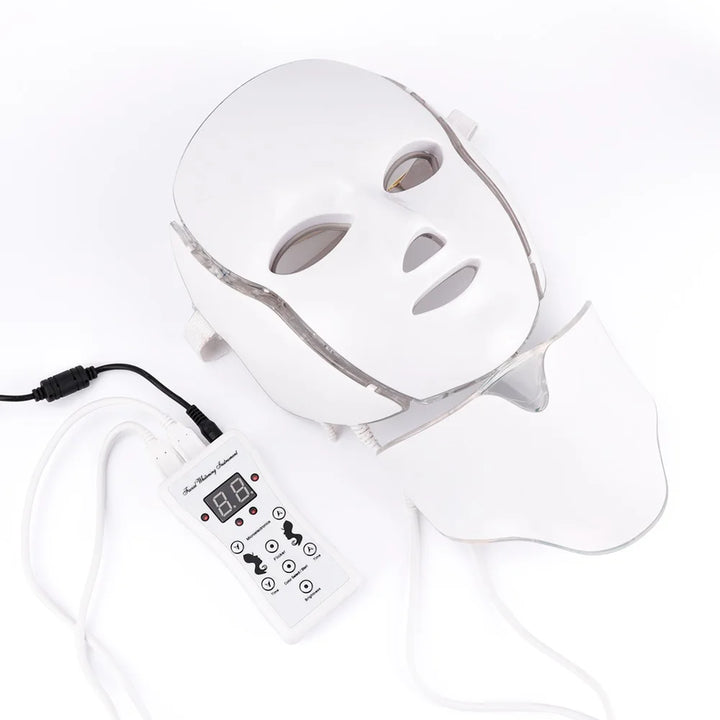 7-Color LED Light Therapy Mask with Neck Treatment – Skin Rejuvenation, Anti-Aging, Acne Therapy & Whitening Device