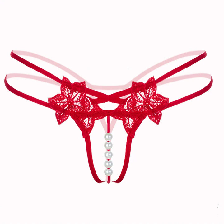 LustLuxe™ Pearl Beaded Crotchless G-String – Erotic Lace Temptation Thong for Women