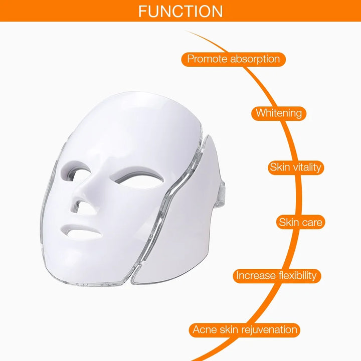 7-Color LED Light Therapy Mask with Neck Treatment – Skin Rejuvenation, Anti-Aging, Acne Therapy & Whitening Device