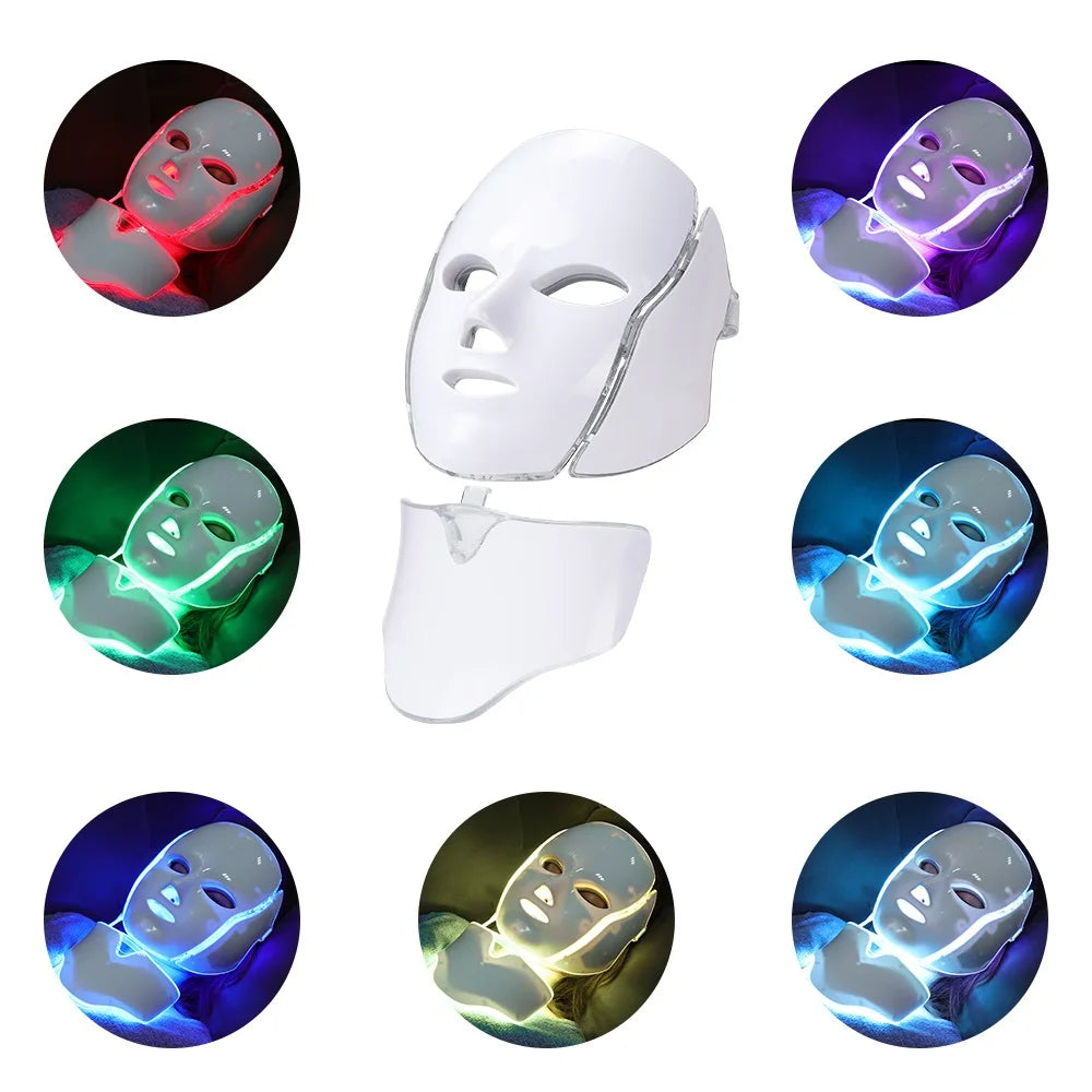 7-Color LED Light Therapy Mask with Neck Treatment – Skin Rejuvenation, Anti-Aging, Acne Therapy & Whitening Device