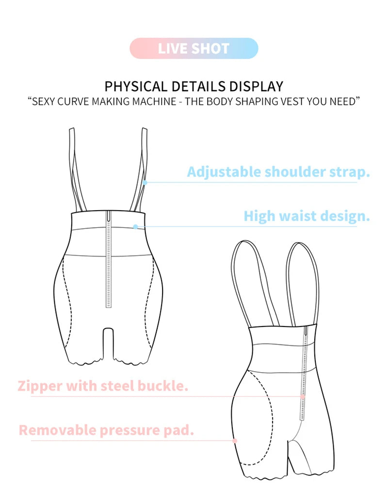 Women's Body Shaper with Hip Pads & Tummy Control