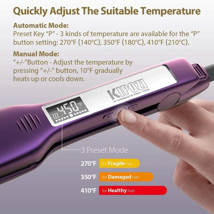 KIPOZI TitanGlide 1.75” Professional Flat Iron – Fast-Heating Wide Plate Hair Straightener for Thick & Curly Hair