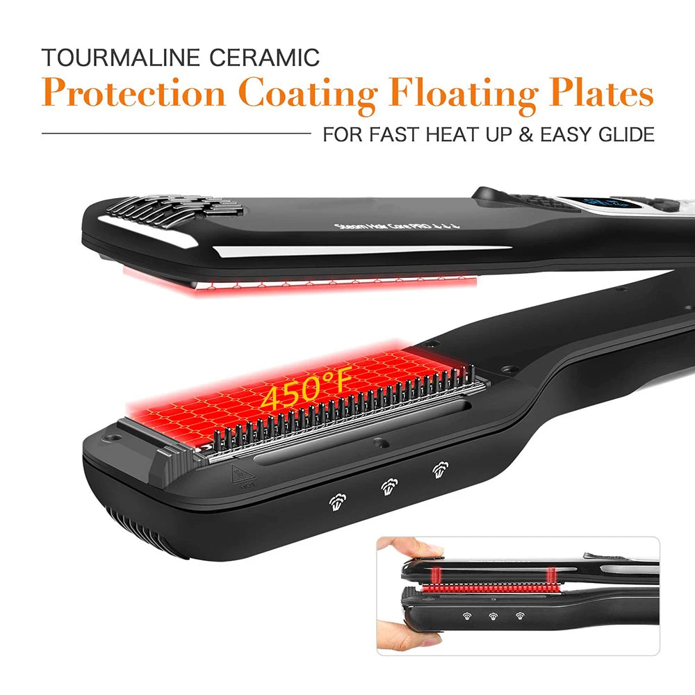 UKLISS Professional Steam Hair Straightener Comb – 2-in-1 Titanium Ceramic Flat Iron with Steam Technology for Silky, Frizz-Free Styling
