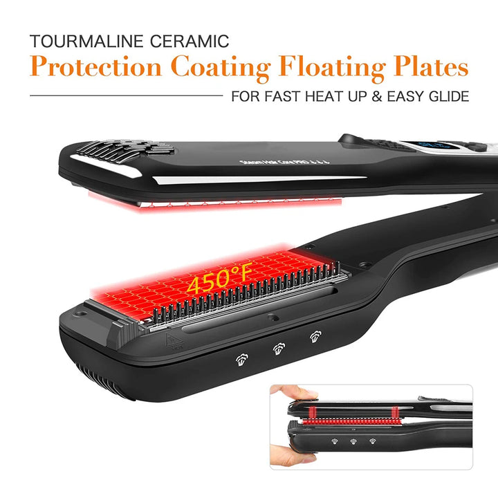 UKLISS Professional Steam Hair Straightener Comb – 2-in-1 Titanium Ceramic Flat Iron with Steam Technology for Silky, Frizz-Free Styling