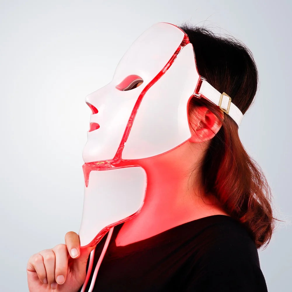 7-Color LED Light Therapy Mask with Neck Treatment – Skin Rejuvenation, Anti-Aging, Acne Therapy & Whitening Device