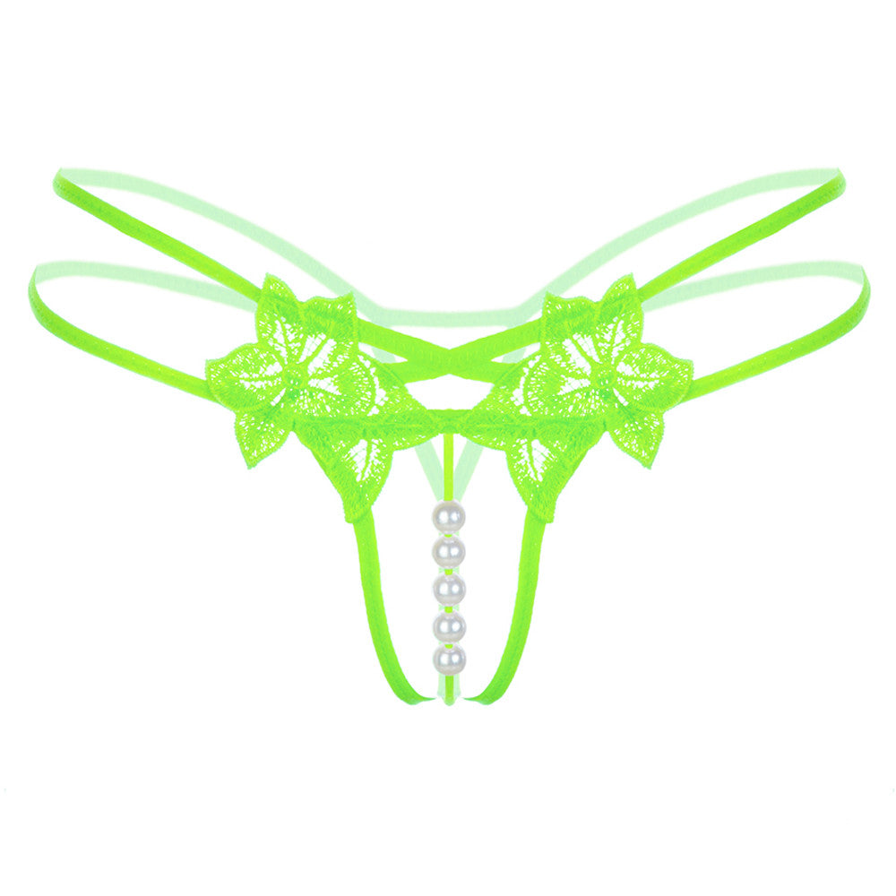 LustLuxe™ Pearl Beaded Crotchless G-String – Erotic Lace Temptation Thong for Women