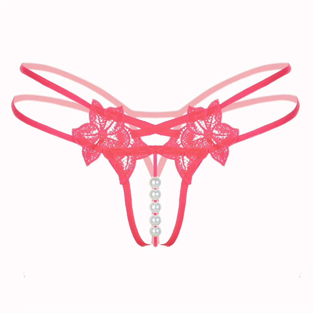 LustLuxe™ Pearl Beaded Crotchless G-String – Erotic Lace Temptation Thong for Women