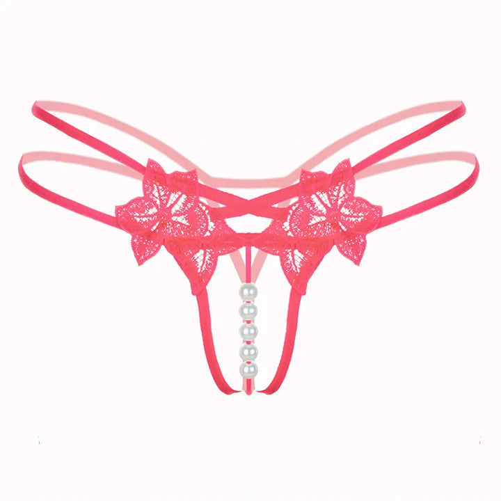 LustLuxe™ Pearl Beaded Crotchless G-String – Erotic Lace Temptation Thong for Women