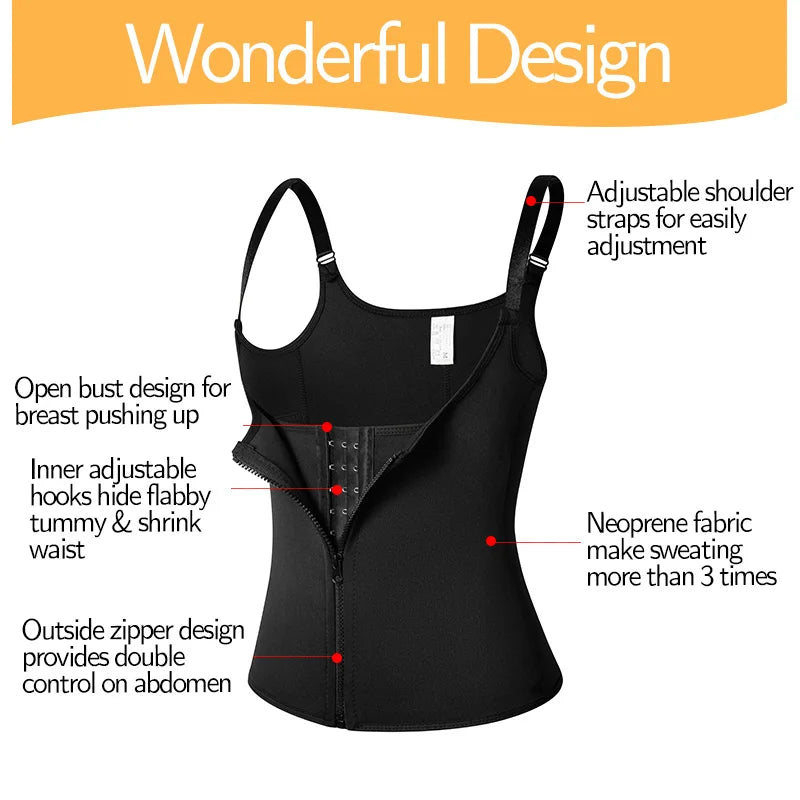 Women's Sauna Waist Trainer Vest – Black Neoprene Shaper