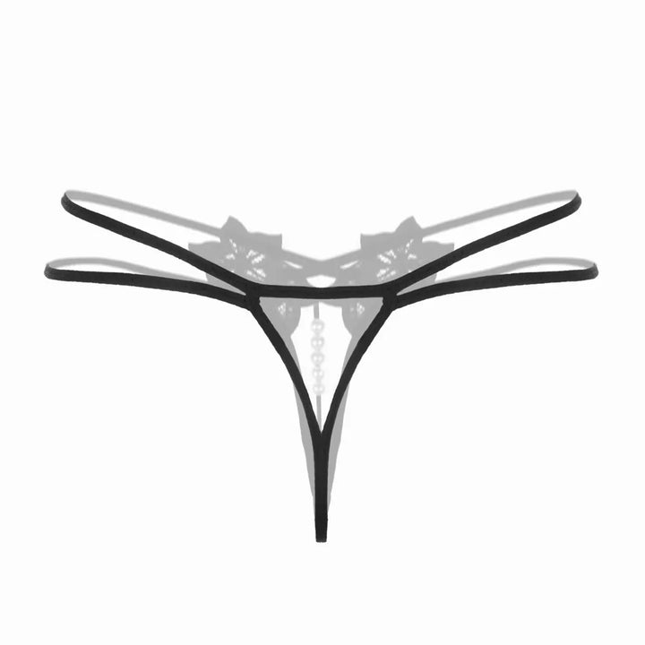 LustLuxe™ Pearl Beaded Crotchless G-String – Erotic Lace Temptation Thong for Women