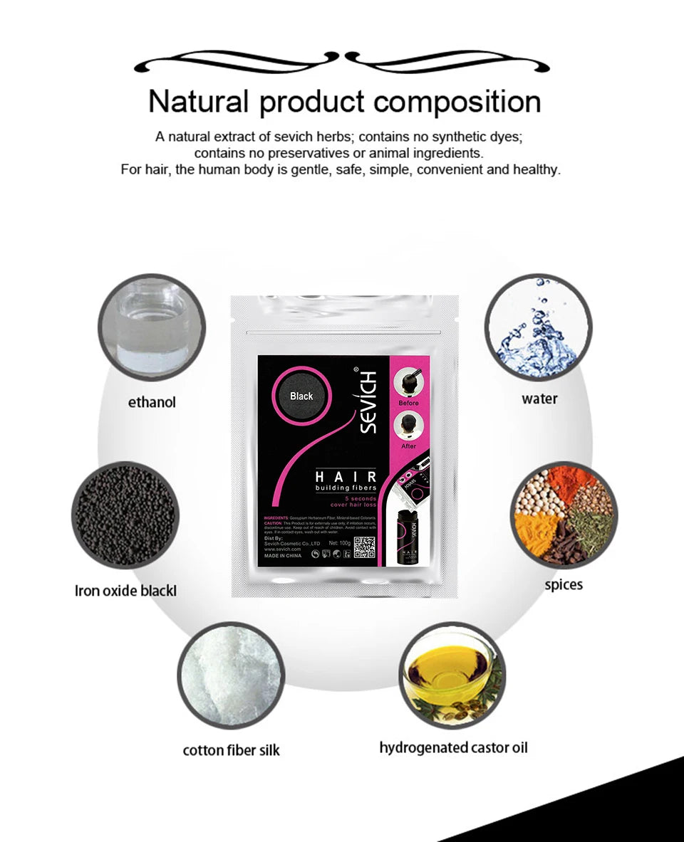 Sevich Hair Building Fibers Refill – 100g | Instant Thicker, Fuller Hair | 10 Colors | Keratin Hair Loss & Thinning Solution