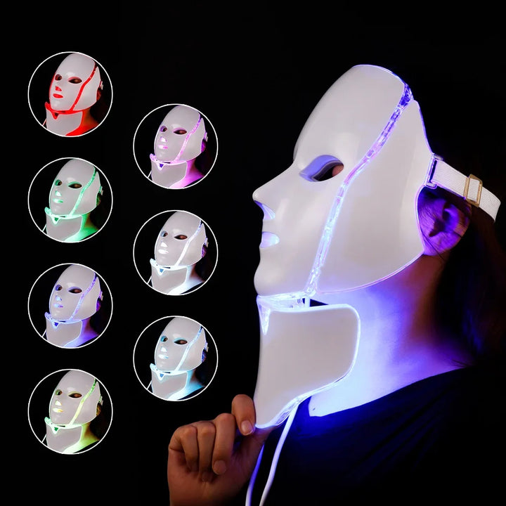 7-Color LED Light Therapy Mask with Neck Treatment – Skin Rejuvenation, Anti-Aging, Acne Therapy & Whitening Device