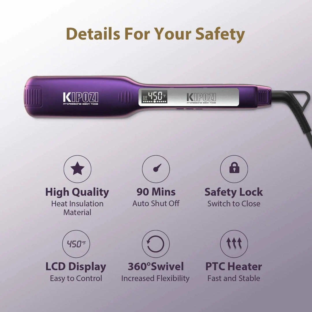 KIPOZI TitanGlide 1.75” Professional Flat Iron – Fast-Heating Wide Plate Hair Straightener for Thick & Curly Hair