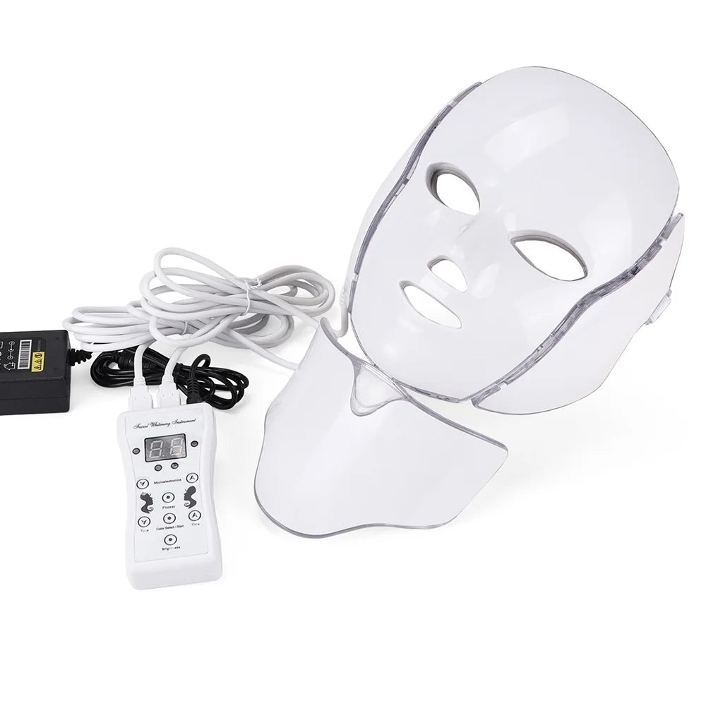 7-Color LED Light Therapy Mask with Neck Treatment – Skin Rejuvenation, Anti-Aging, Acne Therapy & Whitening Device