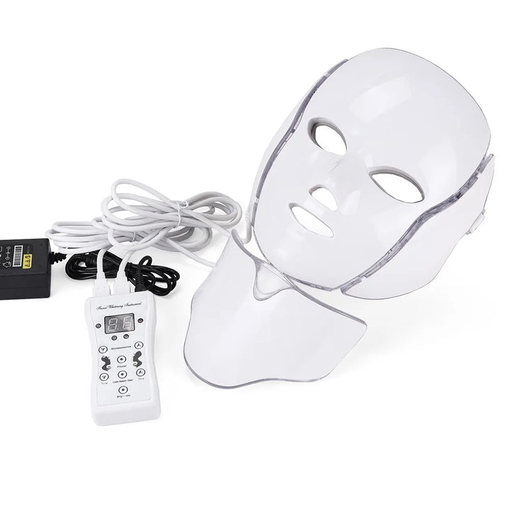 7-Color LED Light Therapy Mask with Neck Treatment – Skin Rejuvenation, Anti-Aging, Acne Therapy & Whitening Device