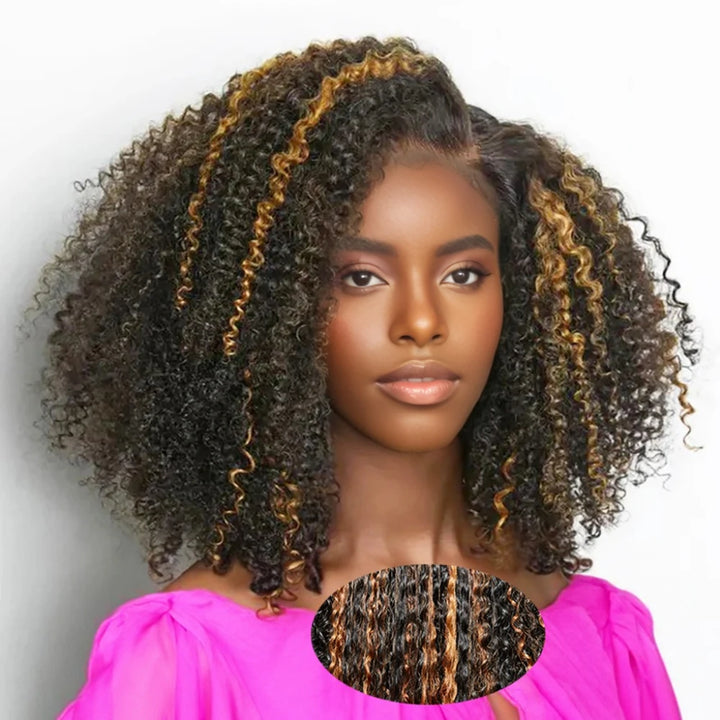 Ombre Kinky Curly Bob – Glueless 9x6 Lace Closure Wig in Warm Brown