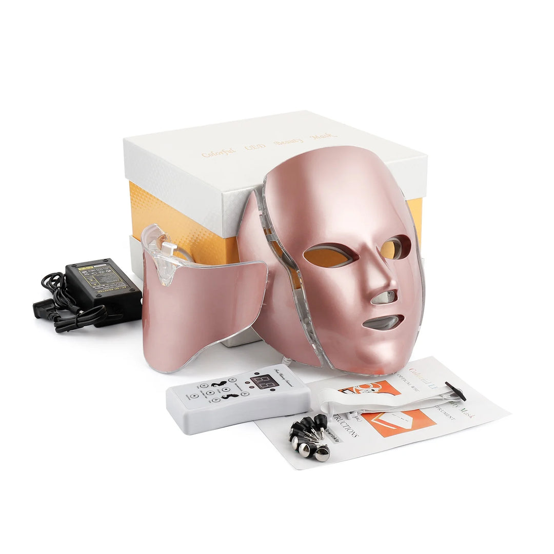 7-Color LED Light Therapy Mask with Neck Treatment – Skin Rejuvenation, Anti-Aging, Acne Therapy & Whitening Device