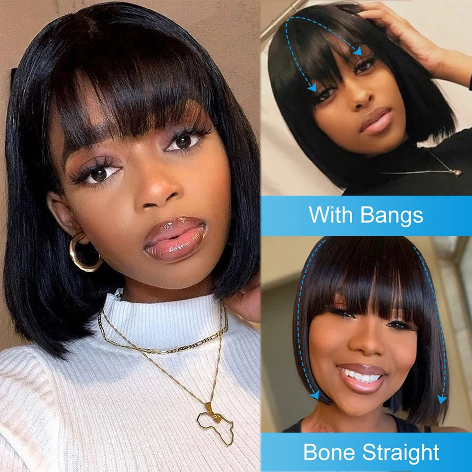 Empower Bangs Bob – Bone Straight Remy Human Hair Wig with Middle Part