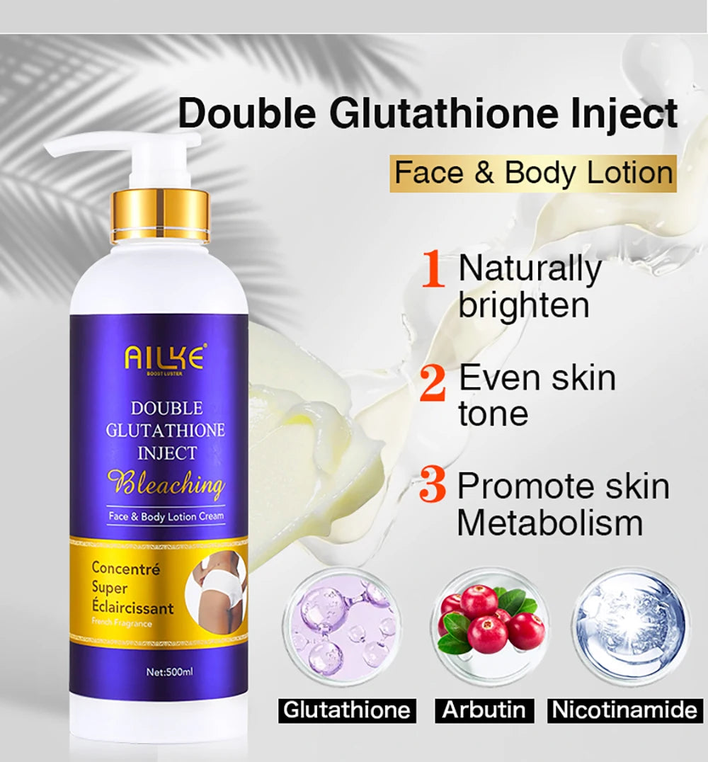 AILKE Brightening Face & Body Whitening Serum – Glutathione, Vitamin C & Aloe Vera | Fades Dark Spots & Evens Skin Tone (100ml)
