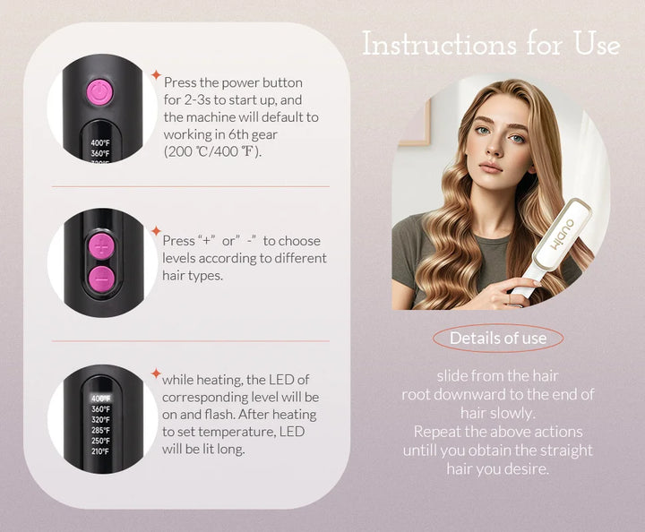OUDIM Ionic Hair Straightener Brush – 6 Heat Settings | Anti-Scald, Fast Heating, Frizz Control & Smooth Styling