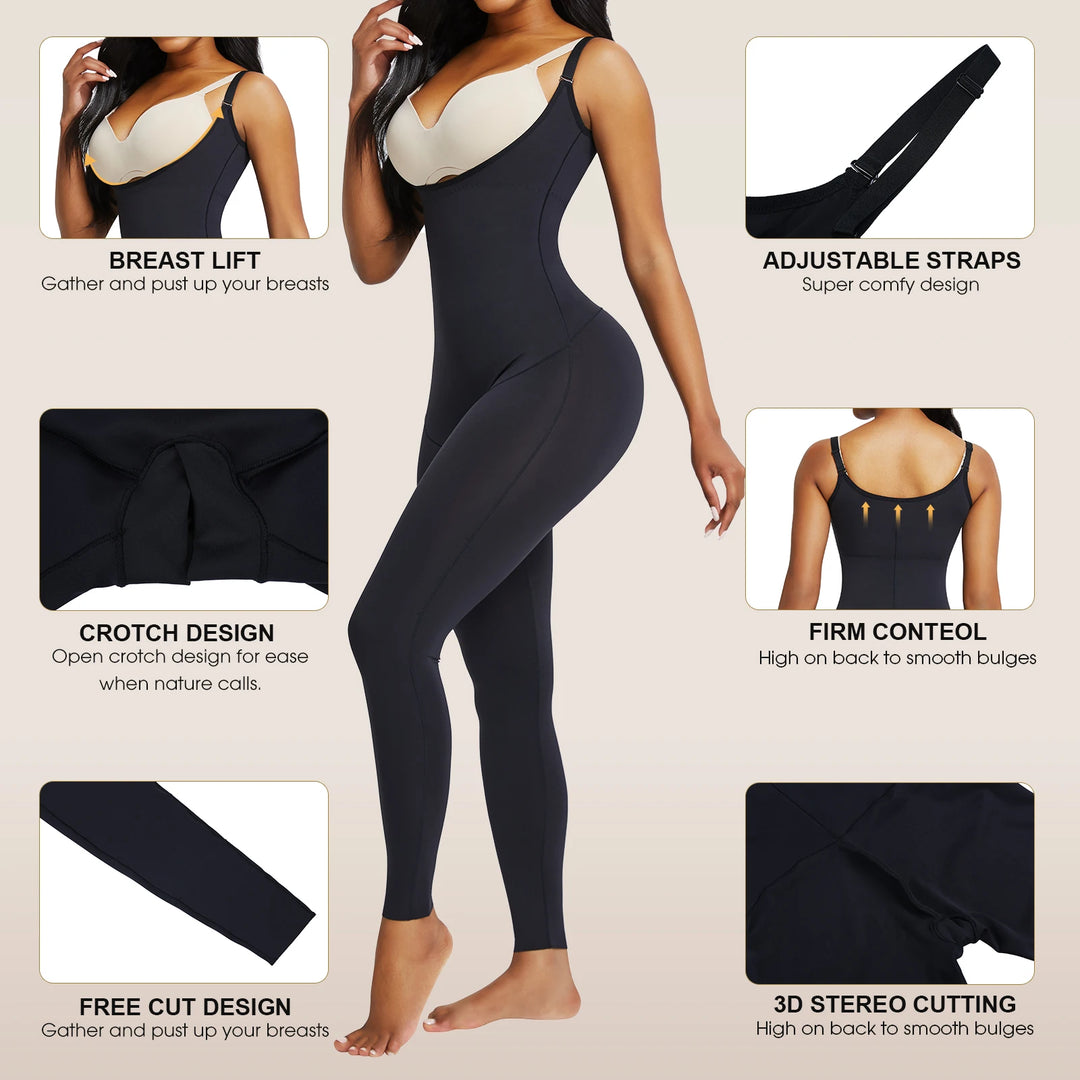 HEXIN Supper High Waist Shapewear Bodysuit – Tummy Control, Butt Lifter, Underboob Support, Adjustable Straps